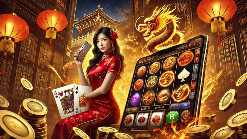 Ilustrasi layar slot mobile ST789 dengan reel dan tema permainan